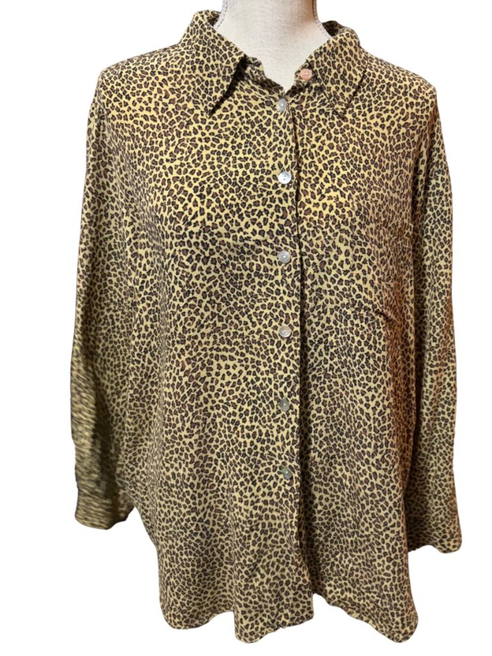 Spenser Jeremy Silk Leopard Print Blouse XL Mob Wife Y2K Quiet Luxury Chic